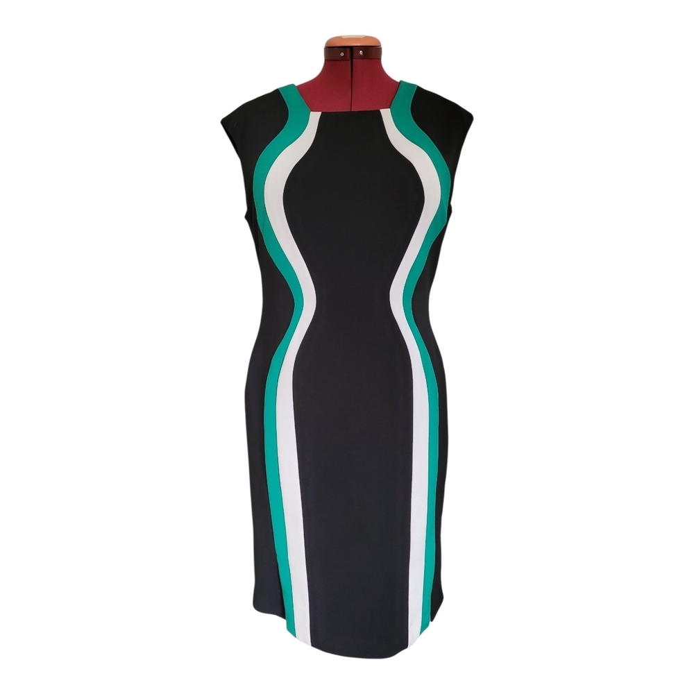 Anne Klein Black Midi Sheath Dress Contour Panels